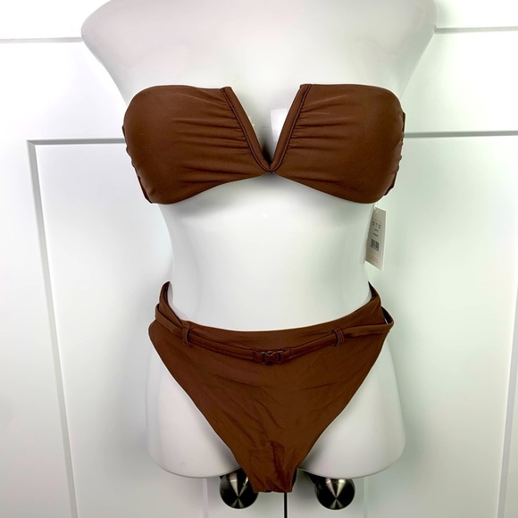 NWT Andie Swim Bikini Set SMALL Brown Riviera High Waist Belted Bottom Scala Top - Picture 1 of 9